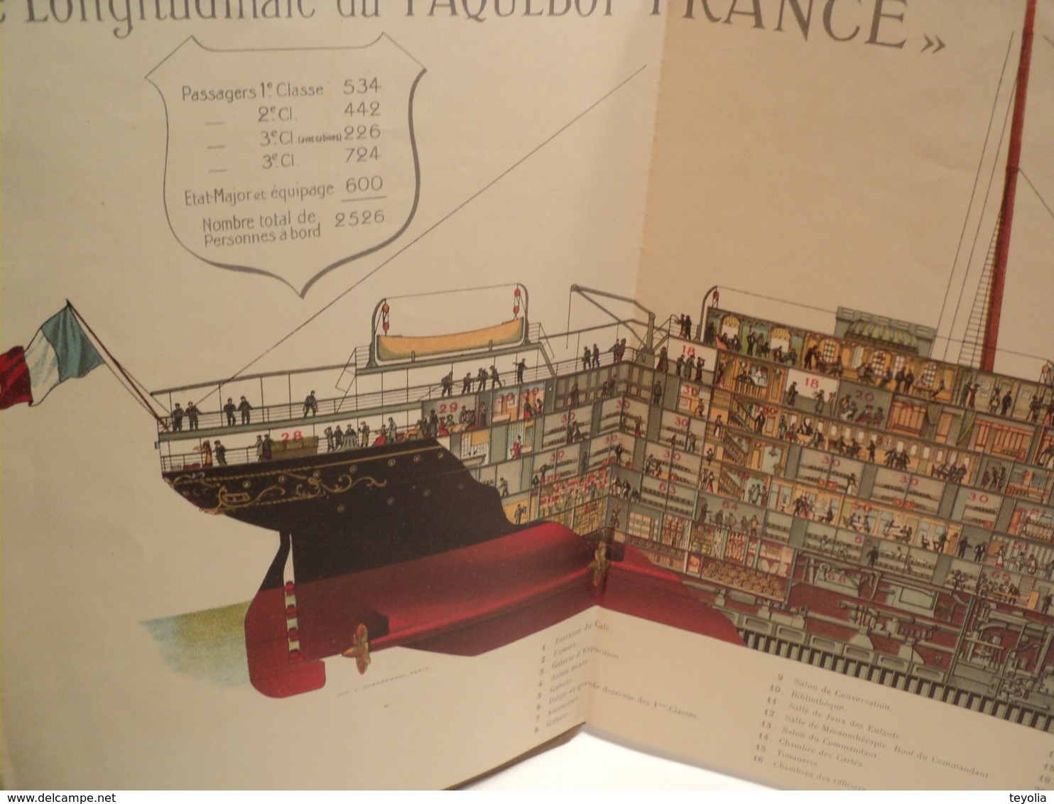 Plan Coupe Longitudinale Paquebot France Compagnie Générale Transatlantique French Line 1917