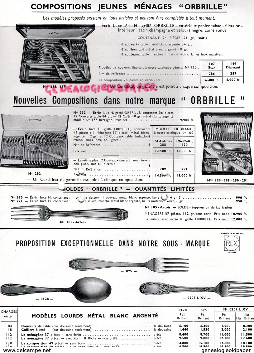 75- PARIS- RARE PUBLICITE ORBRILLE JUIN 1953- ORFEVRE ORFEVRERIE- 12 RUE DEBELLEYME- ARGENTERIE RIVIERA-LONGCHAMP- - Petits Métiers