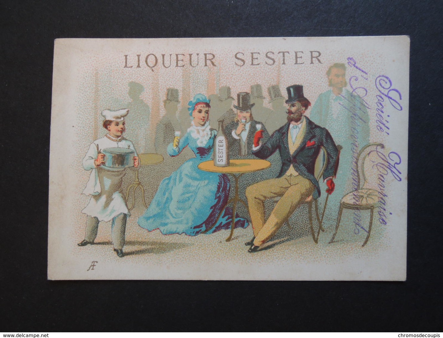 CHROMO  Appel. Liqueur SESTER. Carraud Fils à Troyes. Tampon De LaSociété Havraise D'approvisionnement.Scène De Café. - Autres & Non Classés