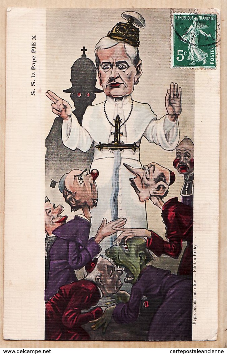 ILL596 Politique-satirique BABOULENE Anticlérical S.S Le PAPE PIE X CP Toilée à BARRAU Boulanger Maisonnettes Carmaux- - Autres & Non Classés