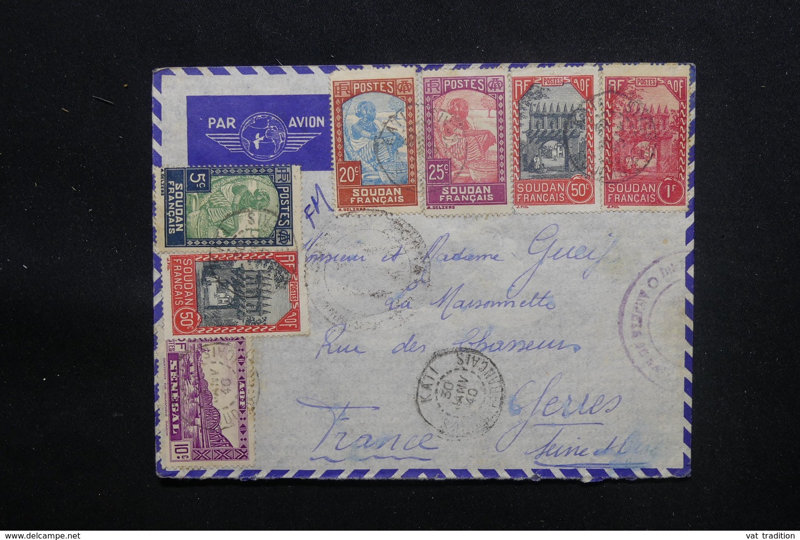 SOUDAN - Enveloppe De Kati Pour La France En 1940 Avec Contrôle Postal, Affranchissement Plaisant - L 48611 - Covers & Documents