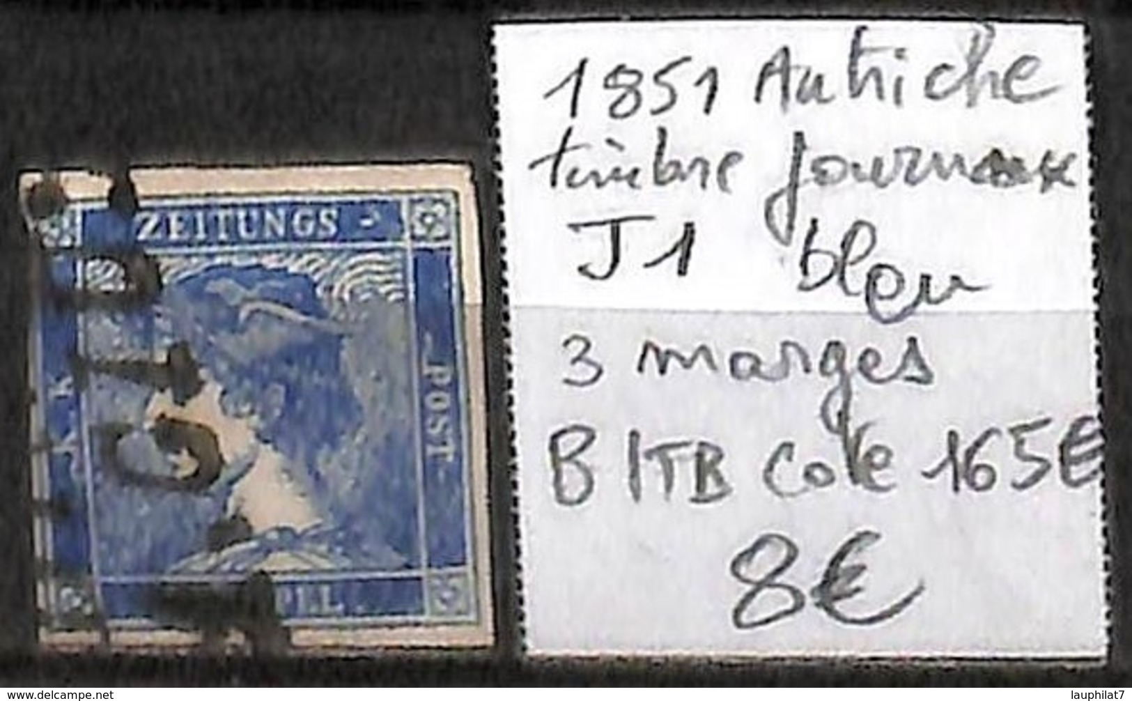 [838631]B/TB//**/Mnh-c:165e-Autriche 1851 - Timbre Journaux, J1 Bleu, 3 Marges - Nuevos