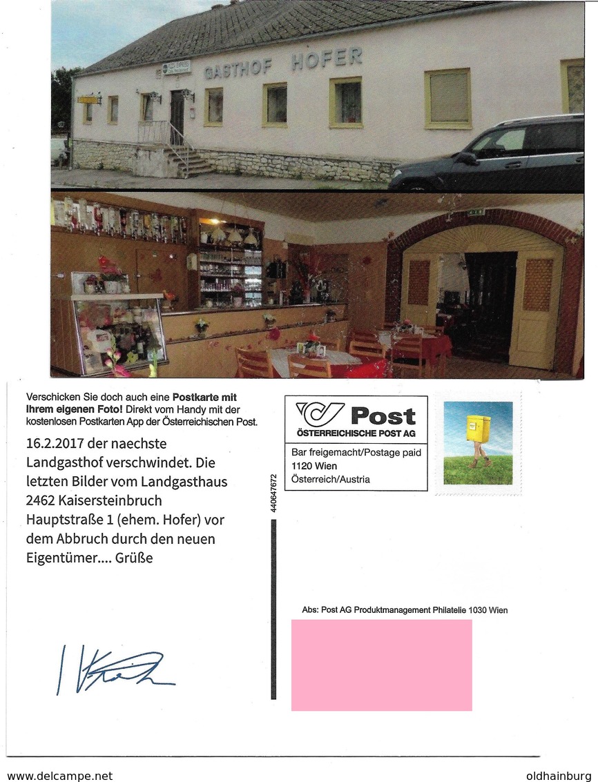 1540l: Privatganzsache AK Postkarten-App: A- 2462 Kaisersteinbruch, Der Abgerissene Gasthof Hofer - Bruck An Der Leitha