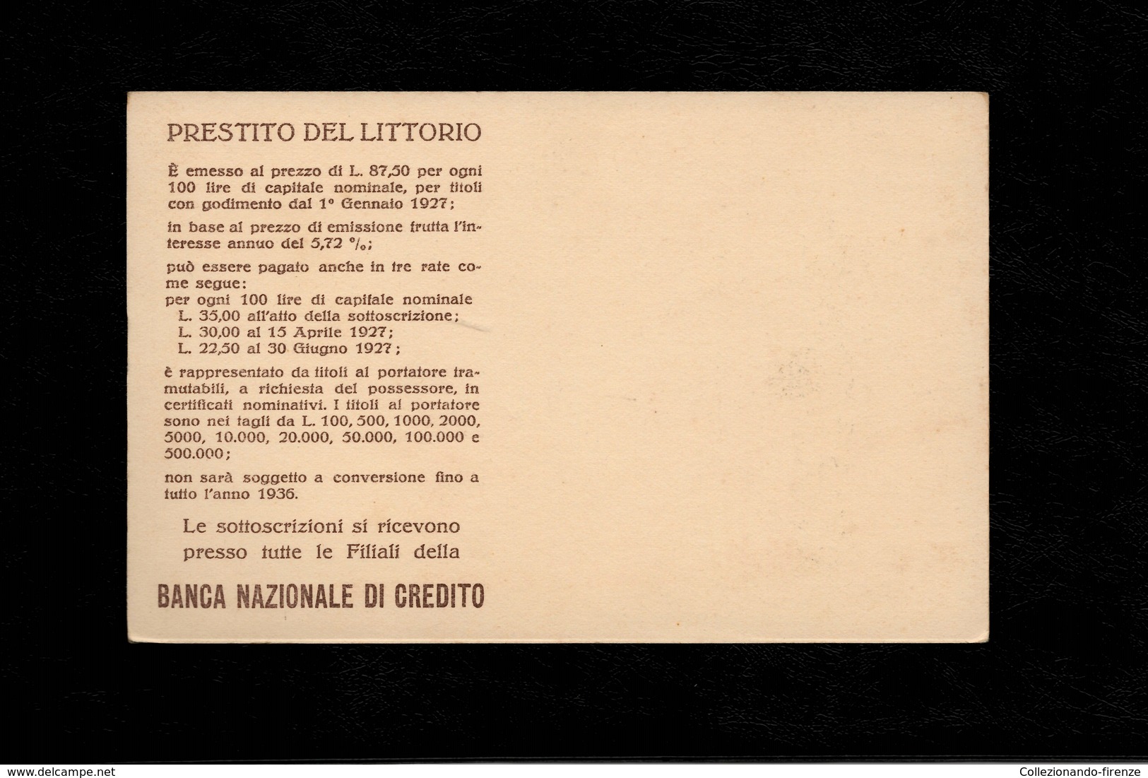 Cartolina Prestito Del Littorio - Fascio Littorio - Unclassified