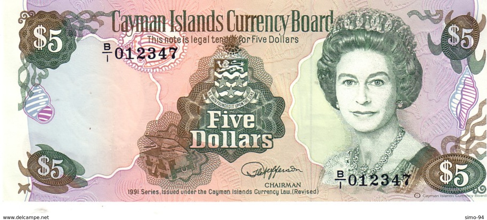 Cayman Island P.12     5 Dollars 1991  Unc - Isole Caiman