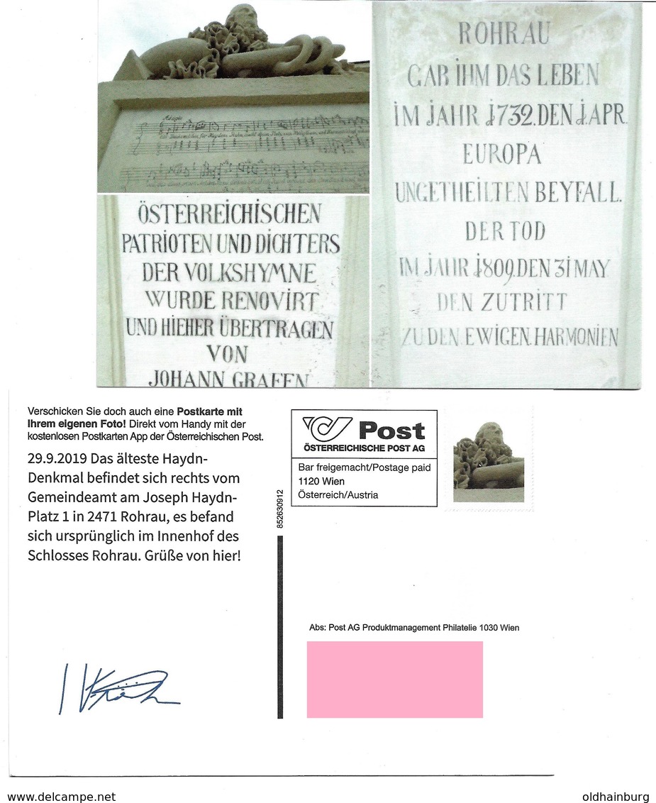 1540d: Privatganzsache AK Postkarten-App: A- 2471 Rohrau, Joseph Haydn - Bruck An Der Leitha