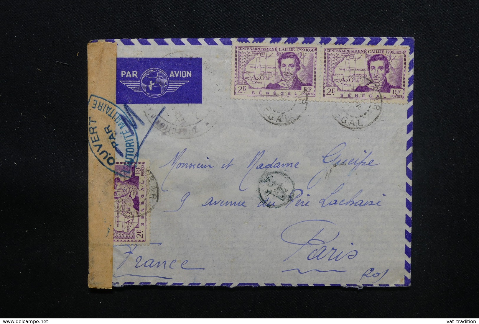 SÉNÉGAL - Enveloppe De Dakar En FM Par Avion Pour Paris Avec Contrôle Postal - L 48615 - Lettres & Documents