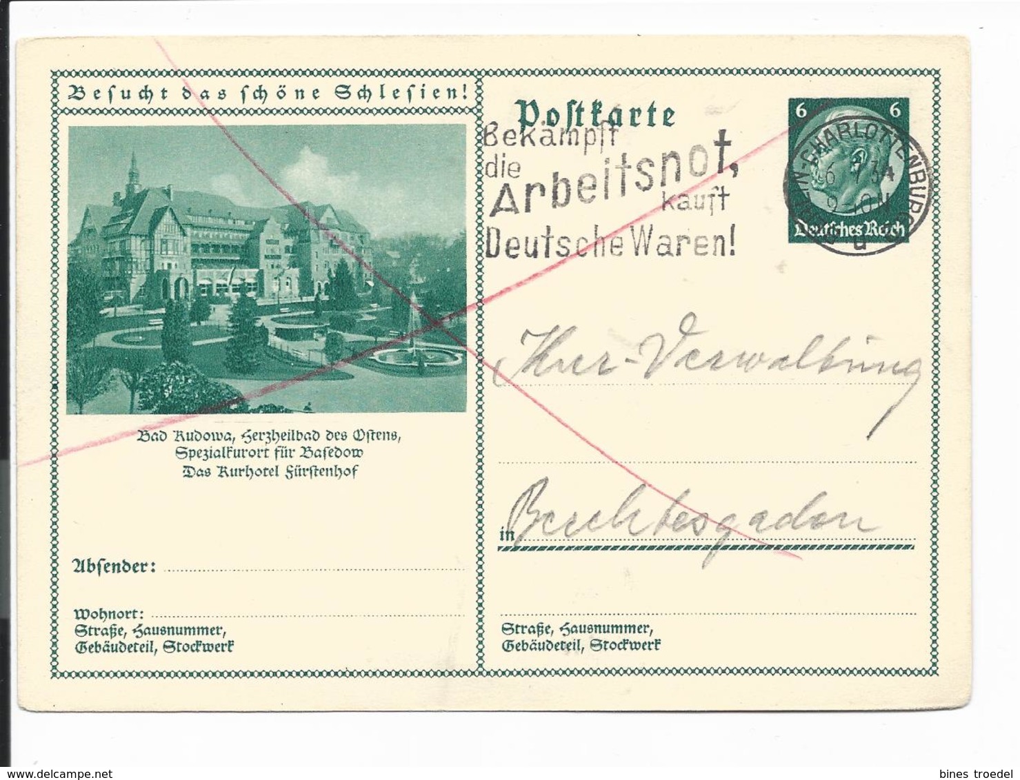 DR P 232 - 070 -  6 Pf Hindenburg Med. Grün, BiPo Bad Kudowa V. Charlottenburg N. Berchtesgaden Bedverw - Sonstige & Ohne Zuordnung