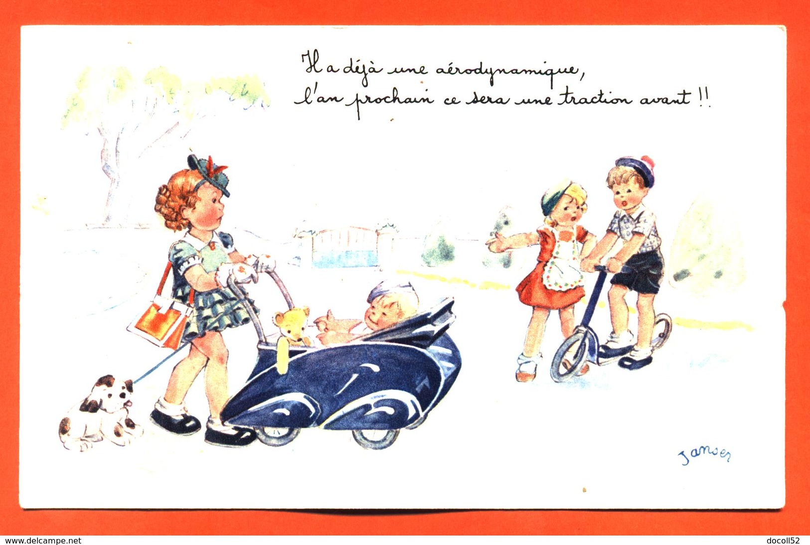 CPA Illustrateé Janser " Il à Déja Une Aérodynamique .... " Enfants , Chien , Poussette - Janser