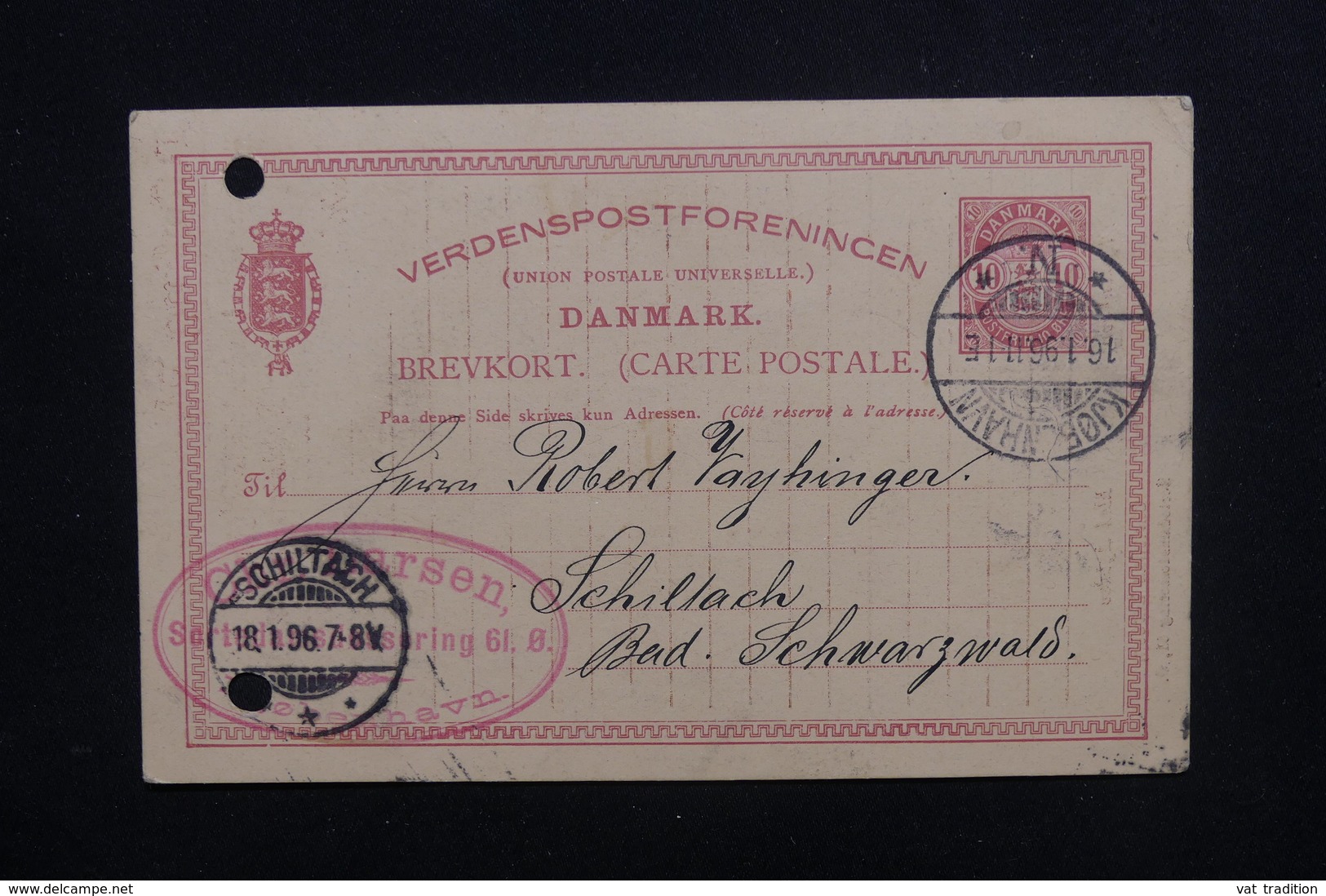 DANEMARK  - Entier Postal Commercial Avec Repiquage Au Verso De Kjøbenhavn En 1896 Pour Schiltach - L 48638 - Interi Postali