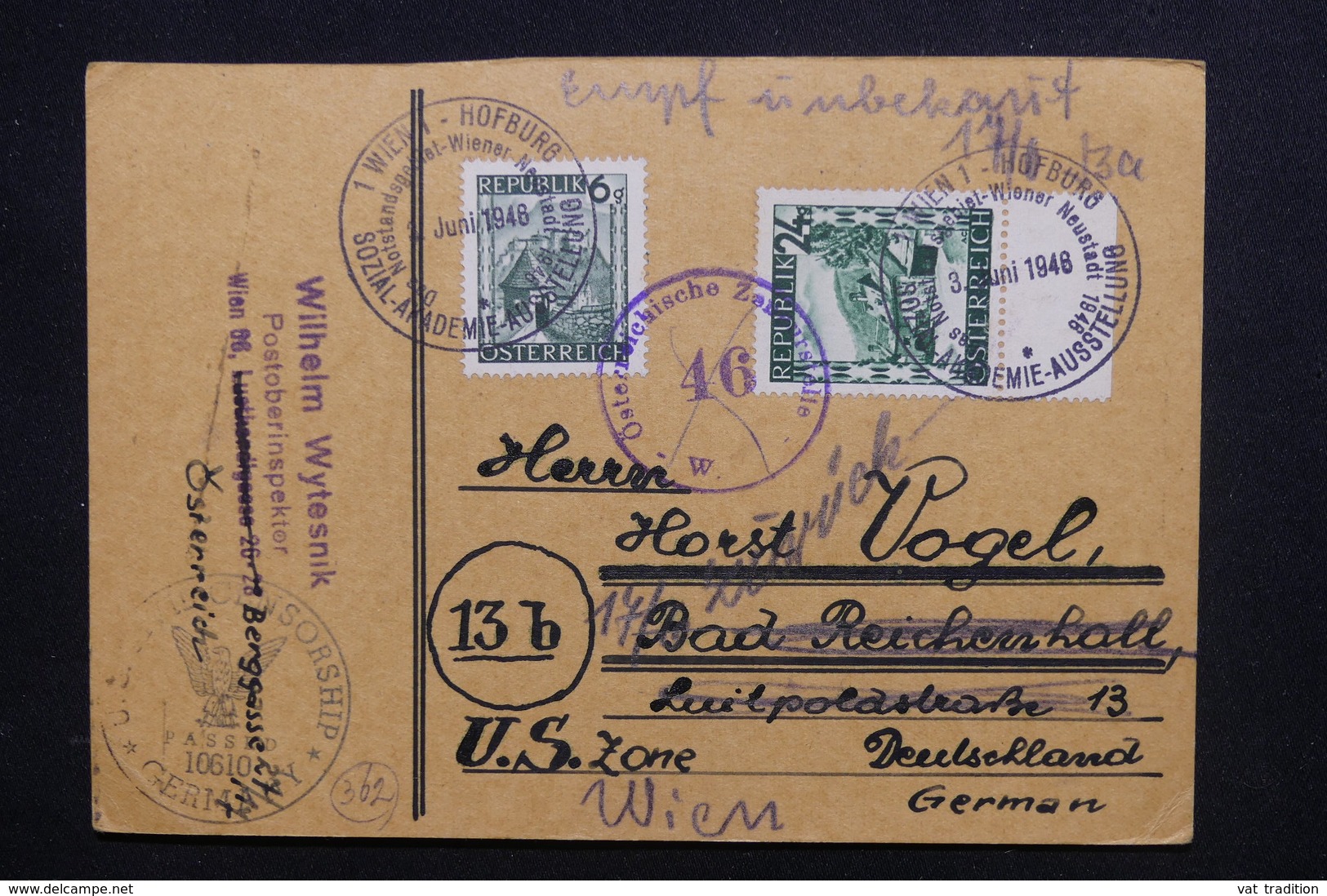 AUTRICHE - Carte De Correspondance De Wien Pour L 'Allemagne Et Retour En 1946  Avec Contrôle Postal - L 48641 - Cartas & Documentos