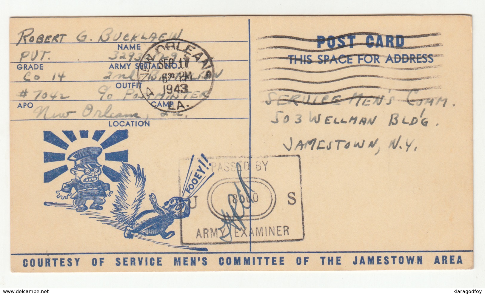 WW2, US Anti-Japanese Propaganda Postal Stationery Propaganda "passed By Us Army Examiner" Posted 1943 New Orleans Pmk - Militaria