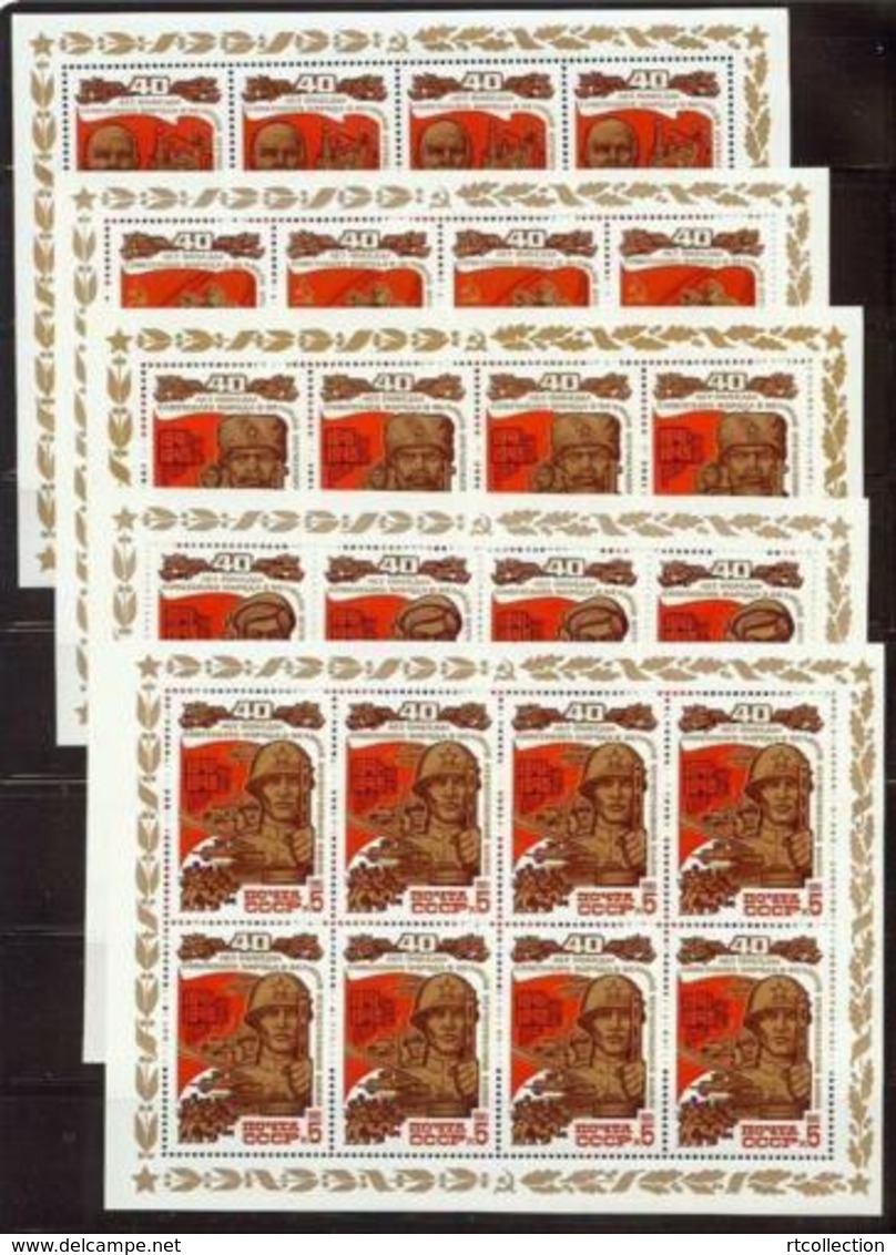 USSR Russia 1985 5 Sheetlet 40th Anniv Victory Second World War WW2 Lenin Military Celebrations Stamps MNH Mi 5490-94 - Blocks & Sheetlets & Panes