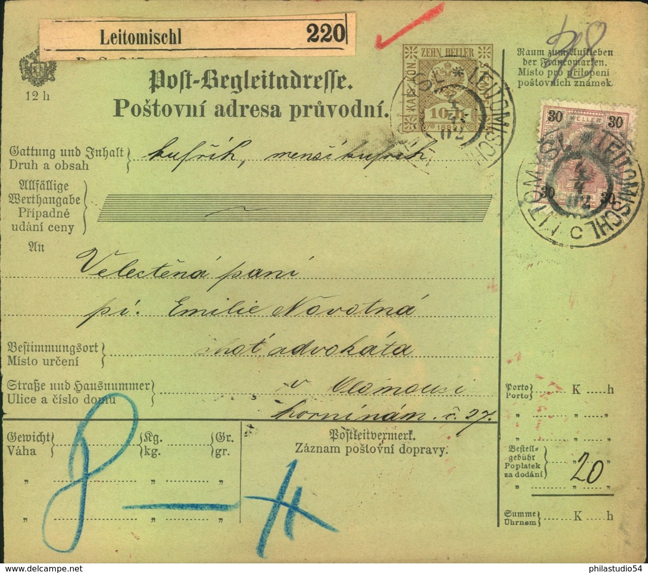 1901/02. 3 Paketkarten (Post-Begleitadressen) Aus Leitomischl, Brünn Und Iglau, Böhmen - Sonstige & Ohne Zuordnung