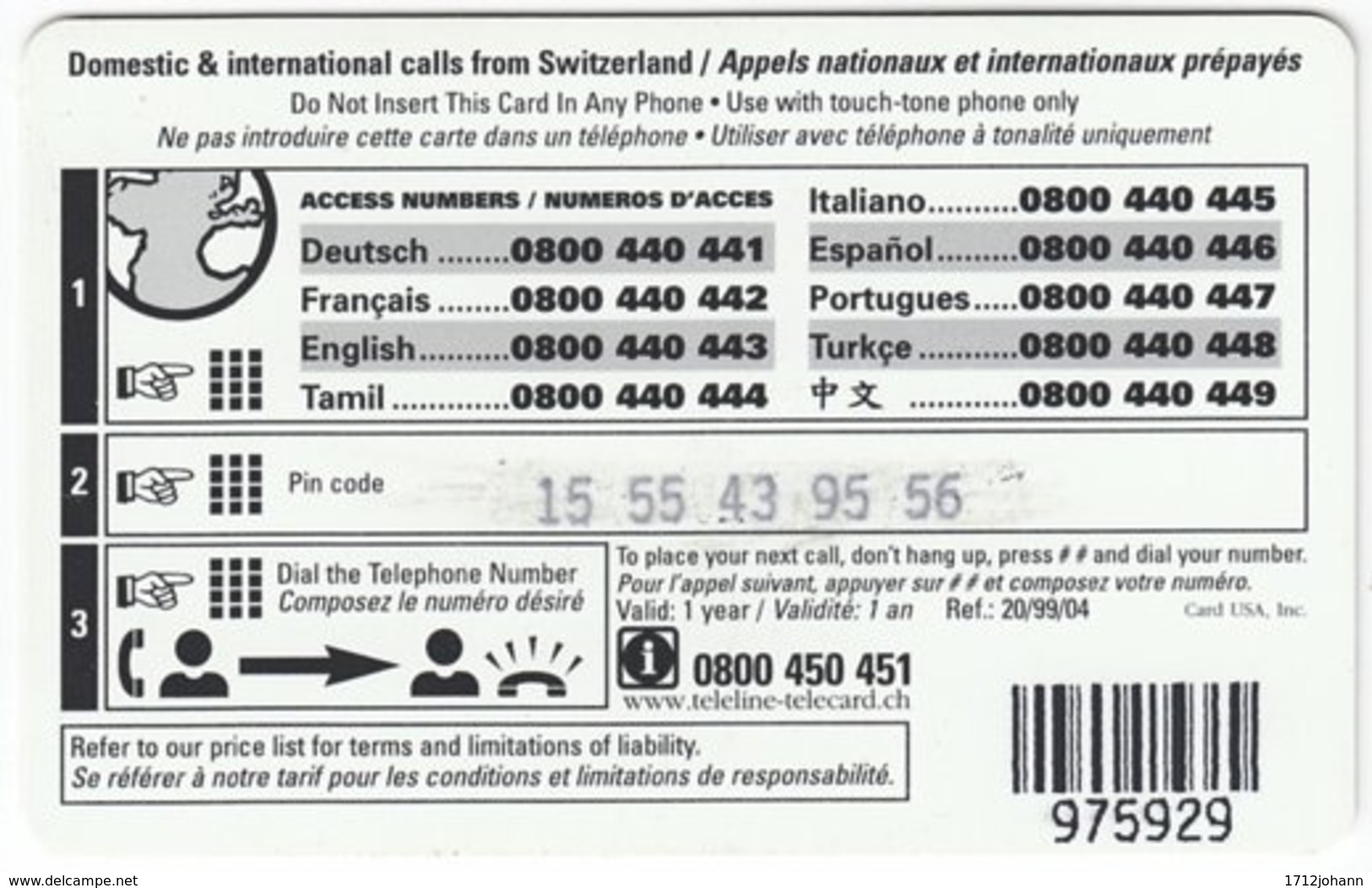 SWITZERLAND D-141 Prepaid Teleline - Culture, Traditional Dancer - Used - Suiza