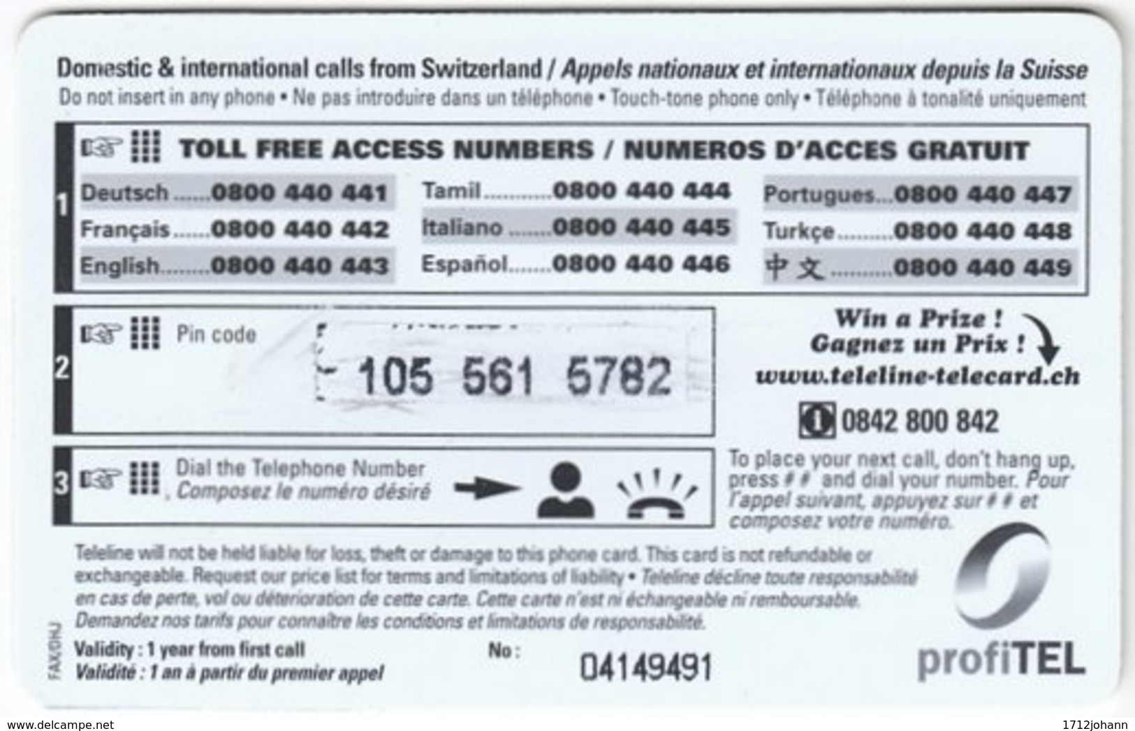 SWITZERLAND D-133 Prepaid Teleline - Landscape, Winter - Used - Schweiz