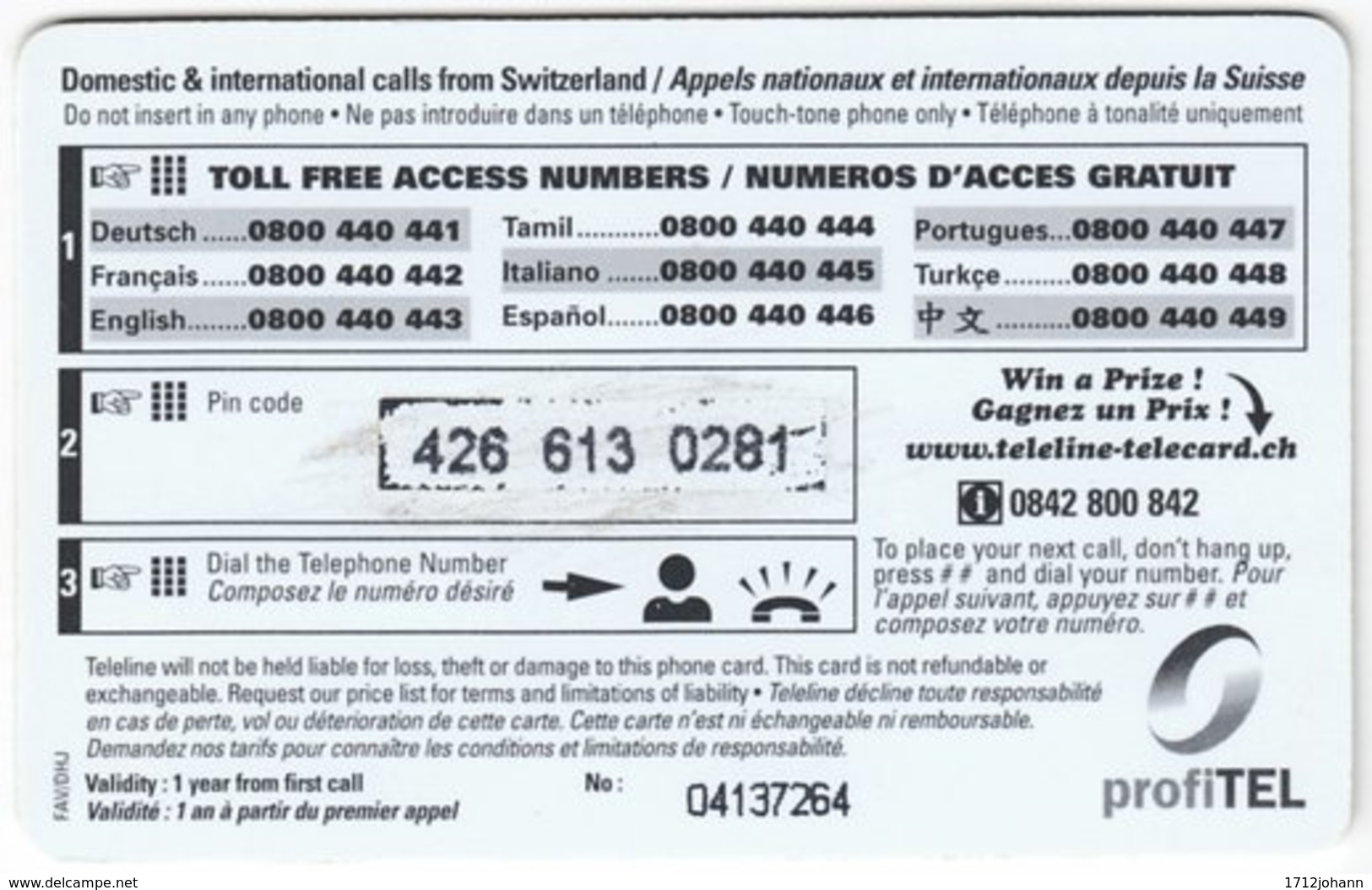 SWITZERLAND D-131 Prepaid Teleline - Landscape, Winter - Used - Schweiz