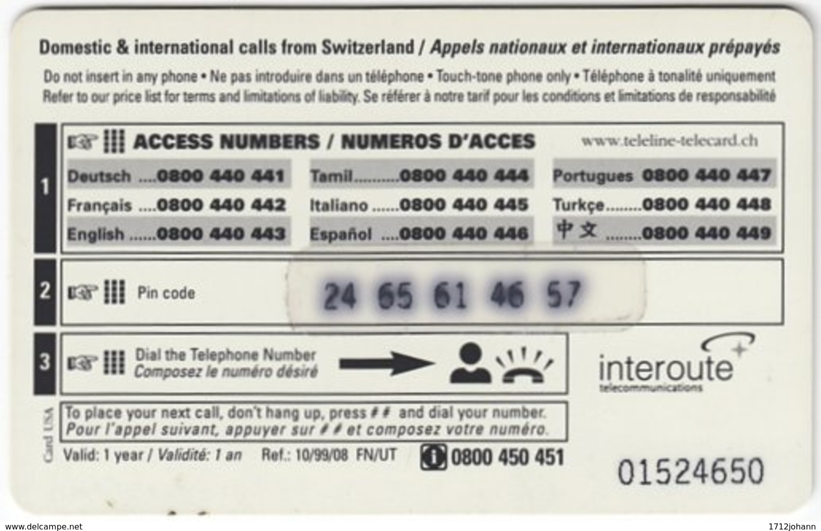 SWITZERLAND D-117 Prepaid Interroute - Animal, Wildboar - Used - Schweiz