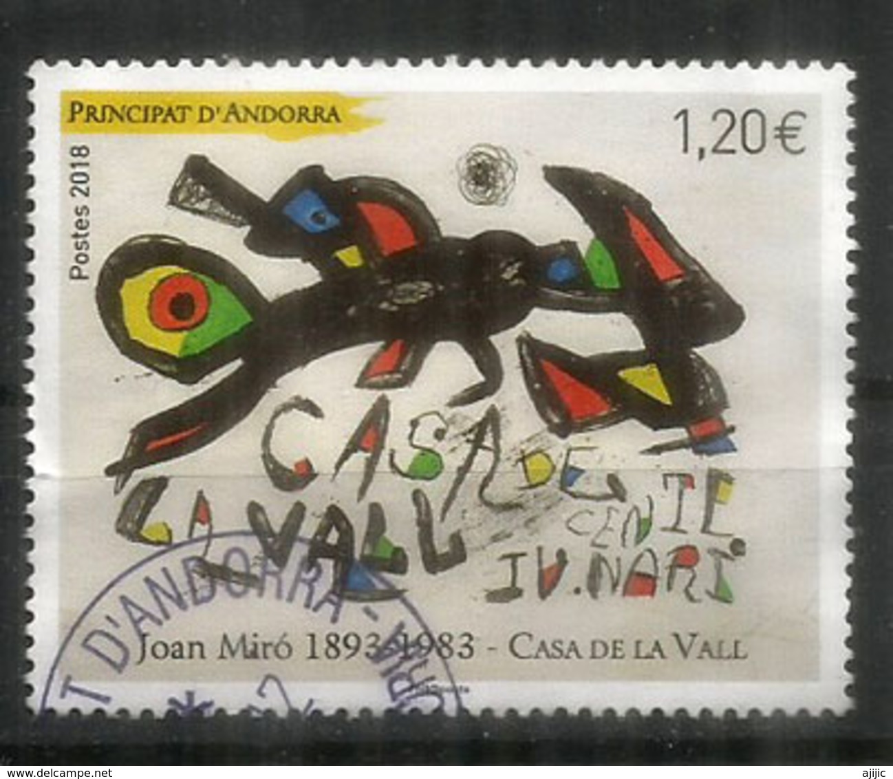 Tableau Joan Miro "Casa De La Vall", Un Timbre Oblitéré.1 ère Qualité, Année 2018 - Oblitérés