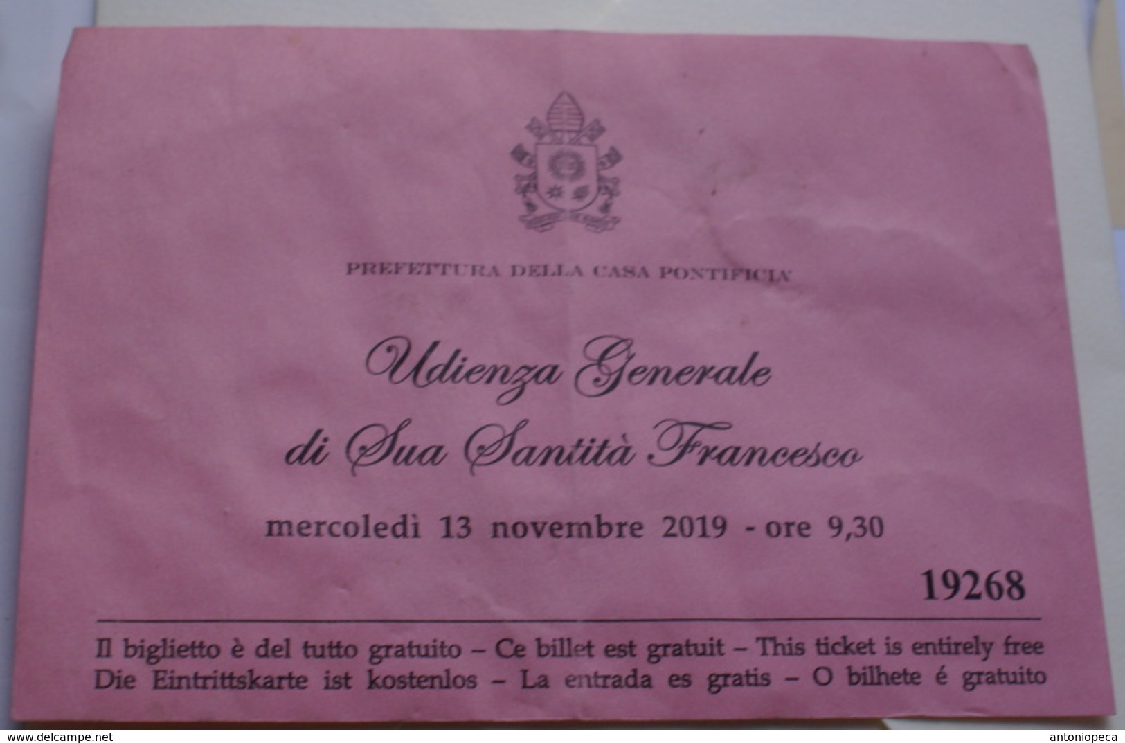 VATICAN 2019, AUDIENCE INVITATION NUMBERED - Tickets - Vouchers