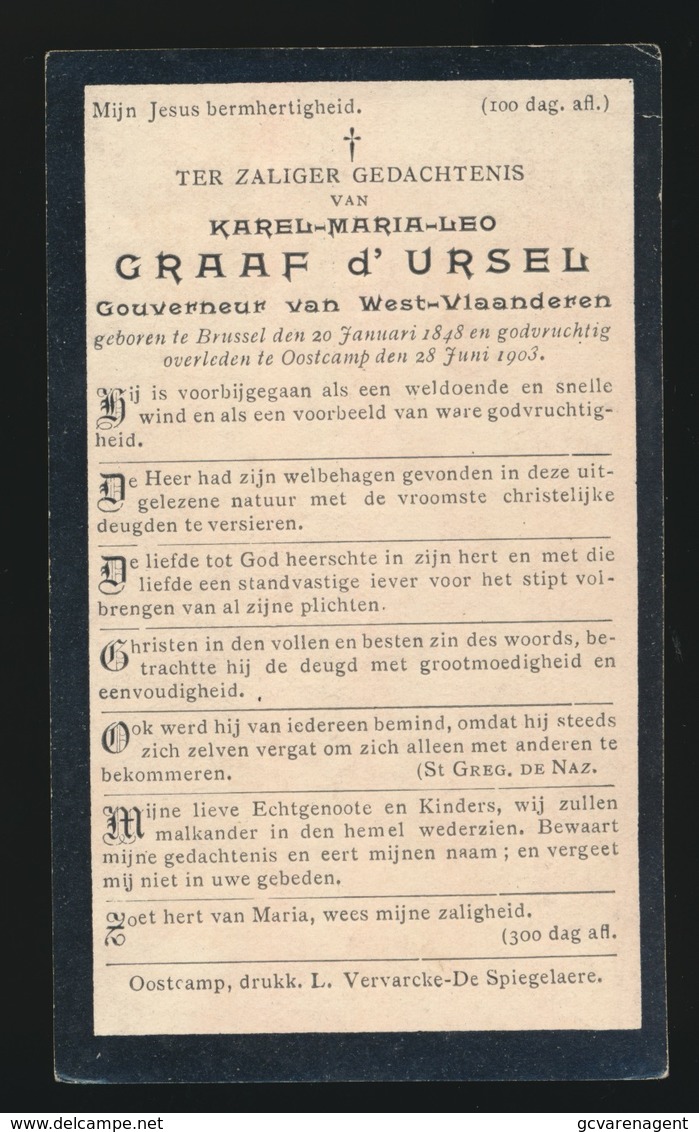 GRAAF KAREL D'URSEL - BRUSSEL 1848 - OOSTKAMP 1903 - Décès