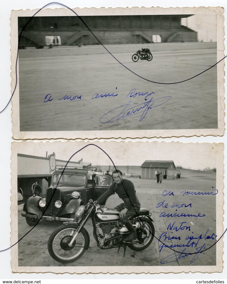 2 PHOTOS. Ancienne Moto NORTON. Ancienne Voiture. Photo Dédicacée - Cars