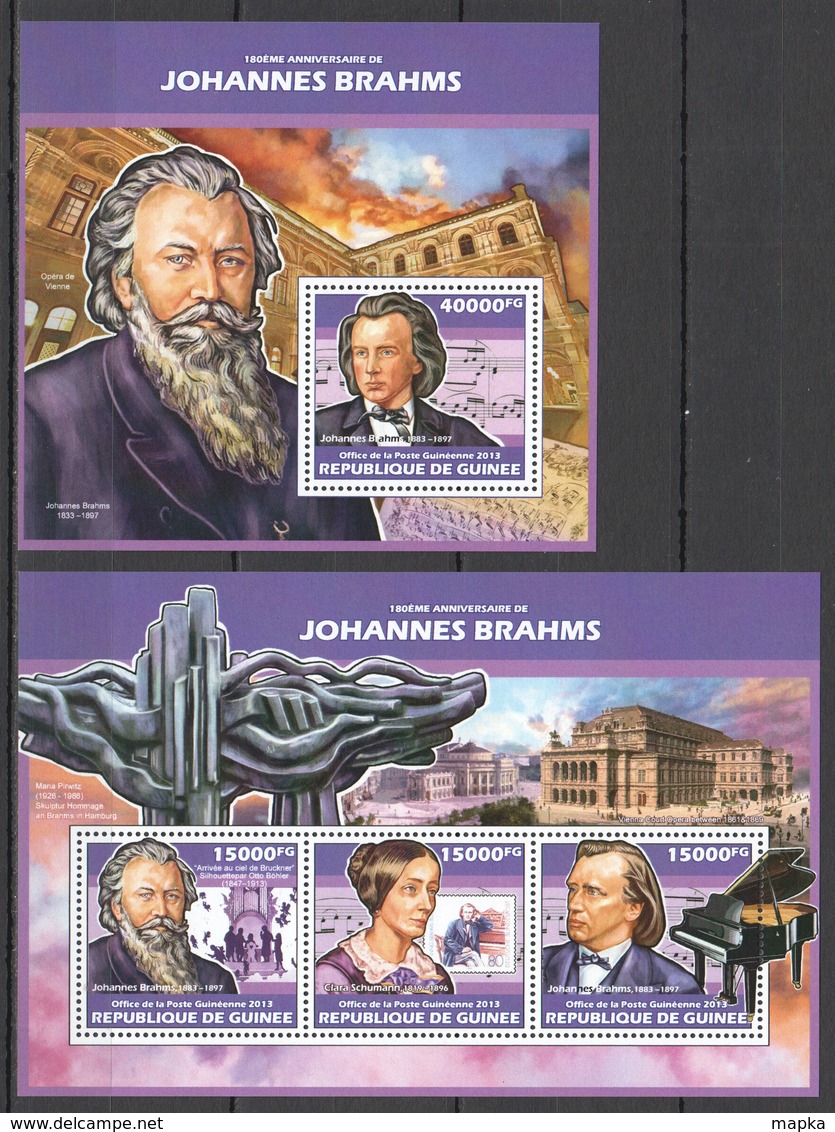 ST1359 2013 GUINEE GUINEA FAMOUS PEOPLE MUSIC 180TH ANNIVERSARY JOHANNES BRAHMS KB+BL MNH - Musik