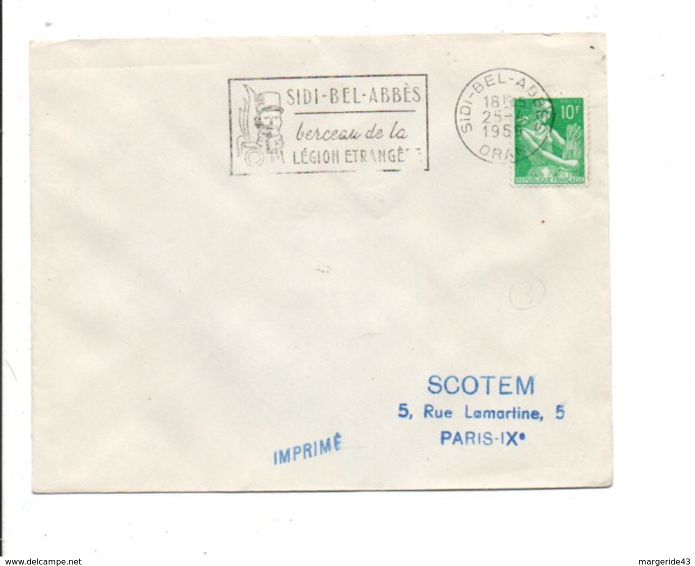 ALGERIE FDC 1959 FLAMME SIDI-BEL-ABBES LEGION ETRANGERE - FDC