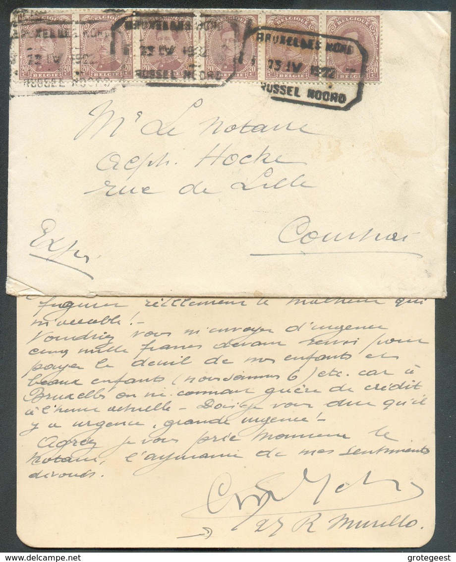 TRAM Lettre Avec Contenu Expédiée De La Rue Murillo (quartier Cinquantenaire-Schaerbeek) Et Déposée Dans La Boîte Du Tra - 1915-1920 Albert I