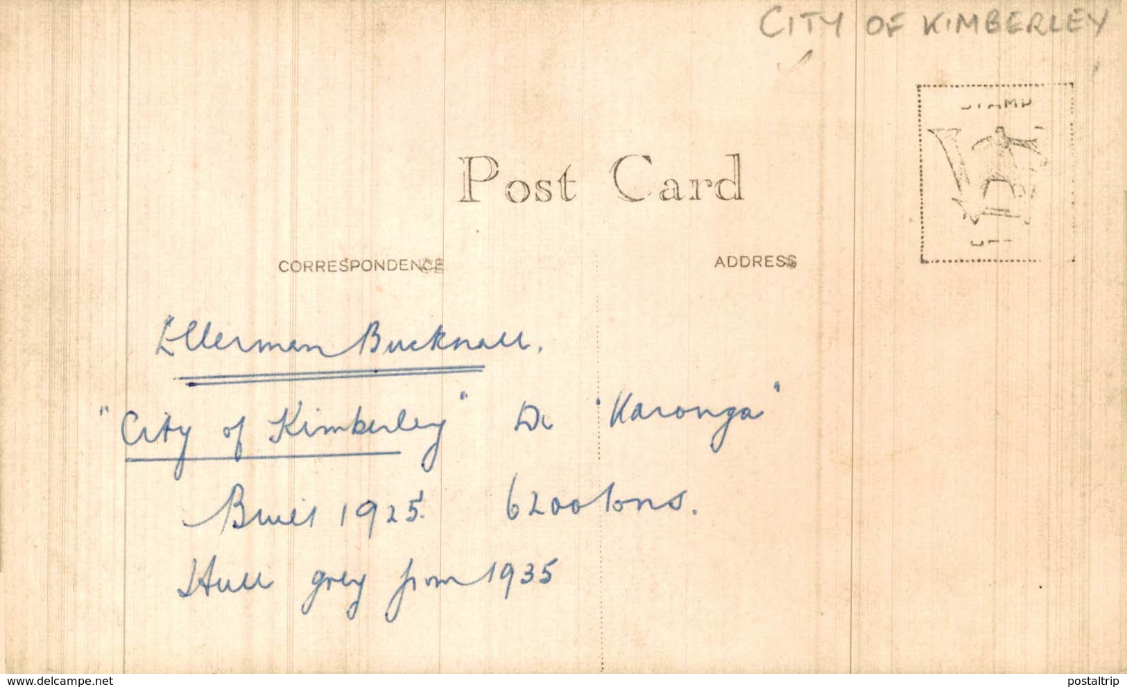 RPPC "S.S. City Of Kimberley" - Paquebote