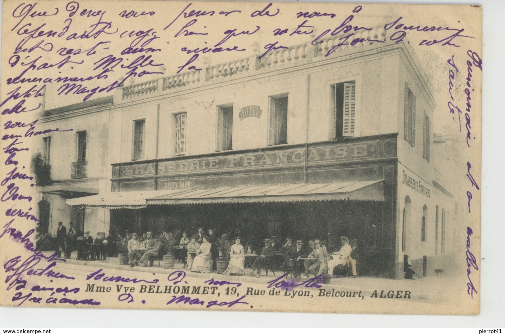 AFRIQUE - ALGÉRIE - ALGER - Commerce HÔTEL BRASSERIE Mme Veuve BELHOMMET , 19 Rue De Lyon , BELCOURT - Alger