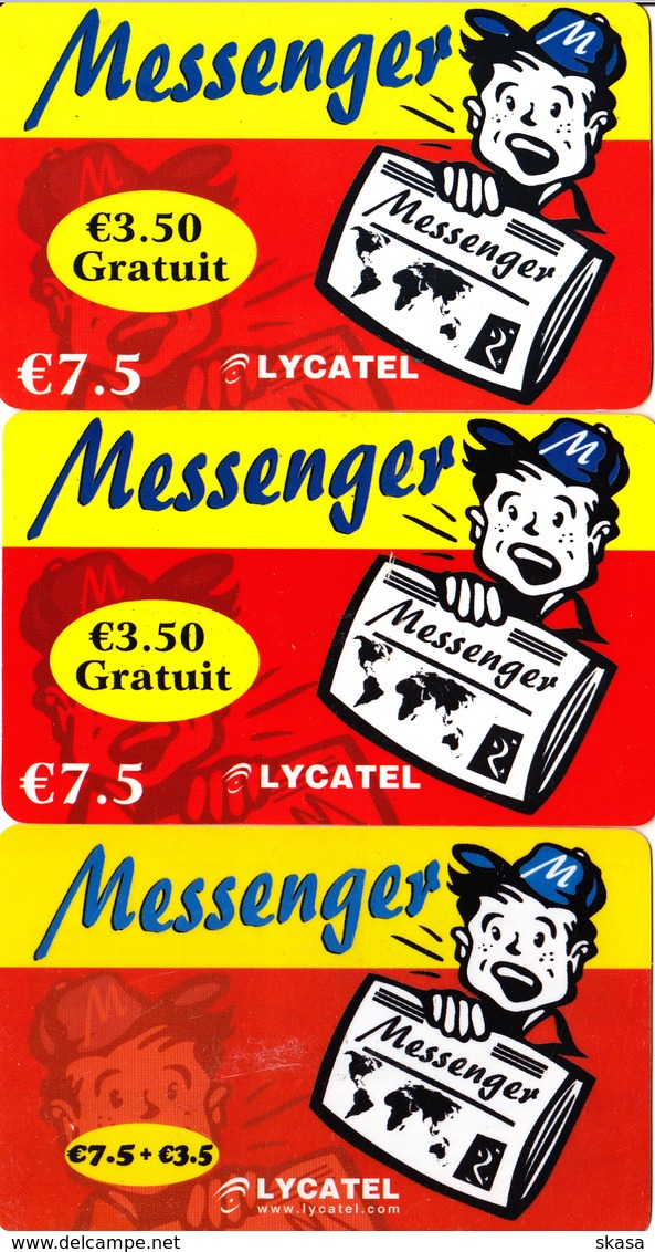 3 Cartes Prépayées Messenger Lycatel €7.5 Différentes - Sonstige & Ohne Zuordnung