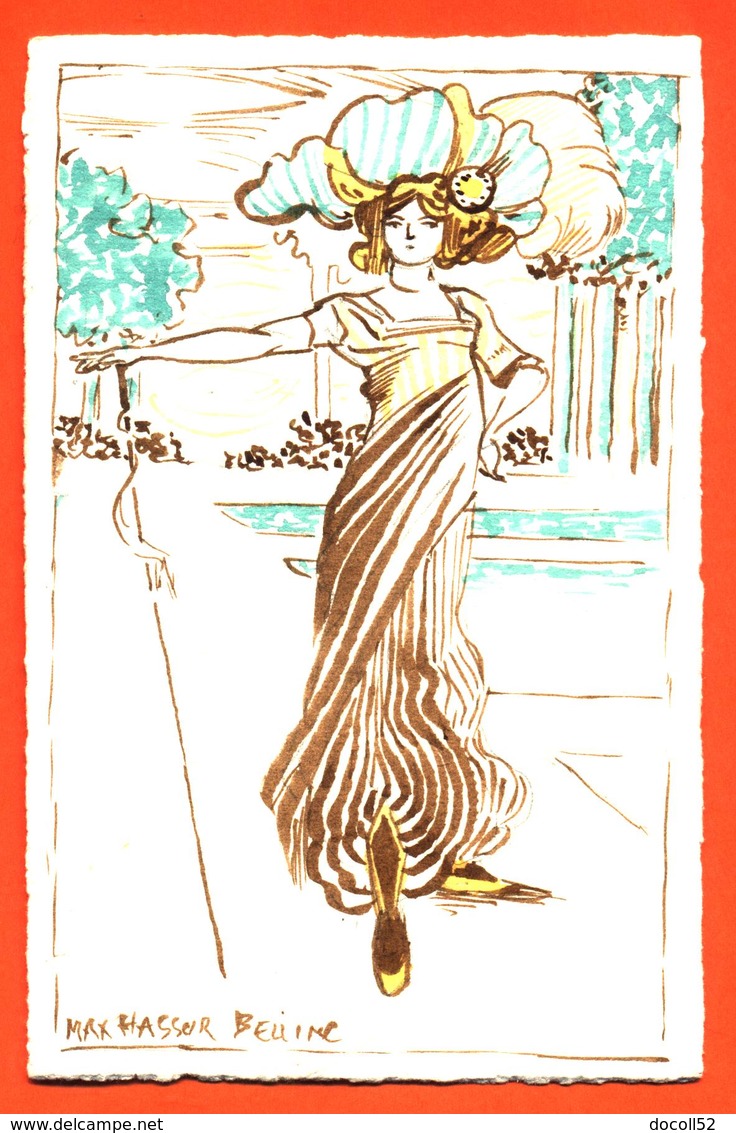 CPA Art Nouveau Illustrateur Max Hassur Belline "  Femme élégante En Robe Et Chapeau " - Other & Unclassified