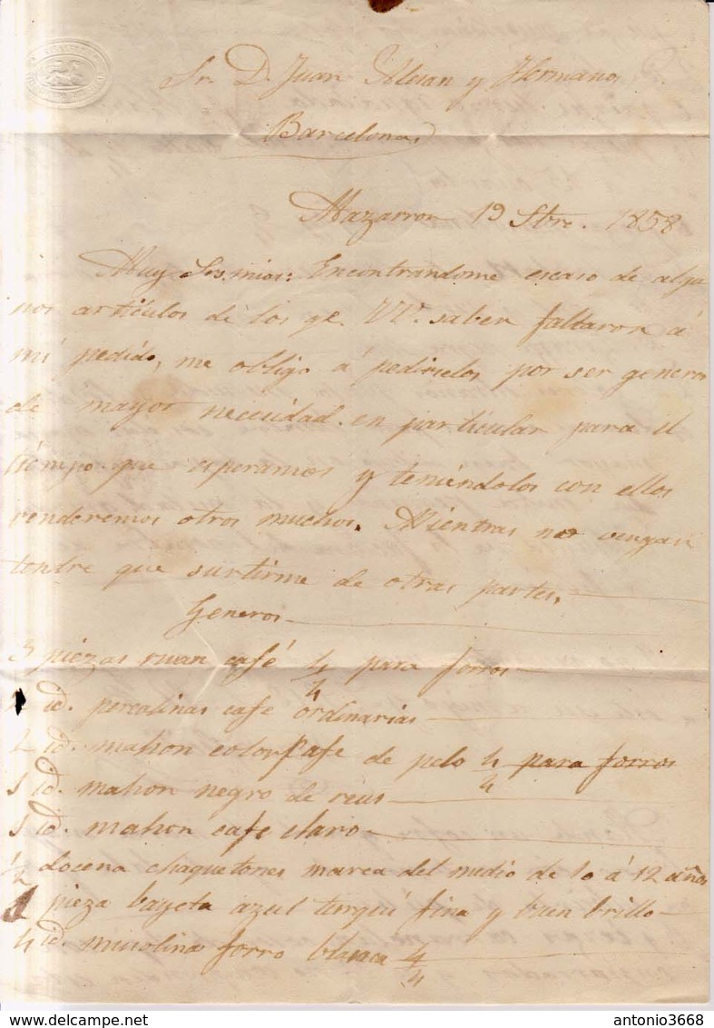 Año 1856 Edifil 48 4c Isabel II Carta Matasellosrejilla Y  Tipo II Cartagena Murcia - Briefe U. Dokumente