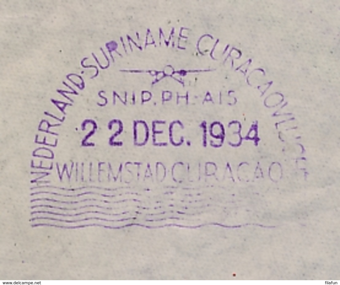 Nederland / Curacao - 1934 - Snip Kerstvlucht Van Dieren Naar Curacao En Retour - Luchtpost