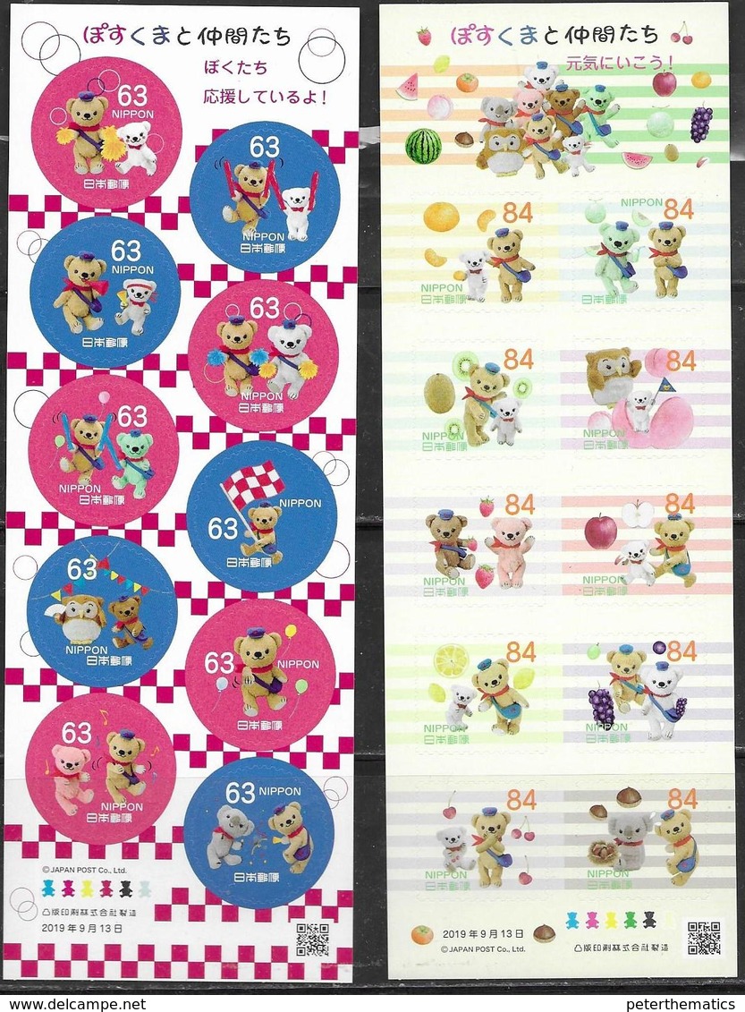 JAPAN, 2019, MNH, POST BEAR GREETINGS, TEDDY BEARS, FRUIT,   2 SHEETLETS - Other & Unclassified