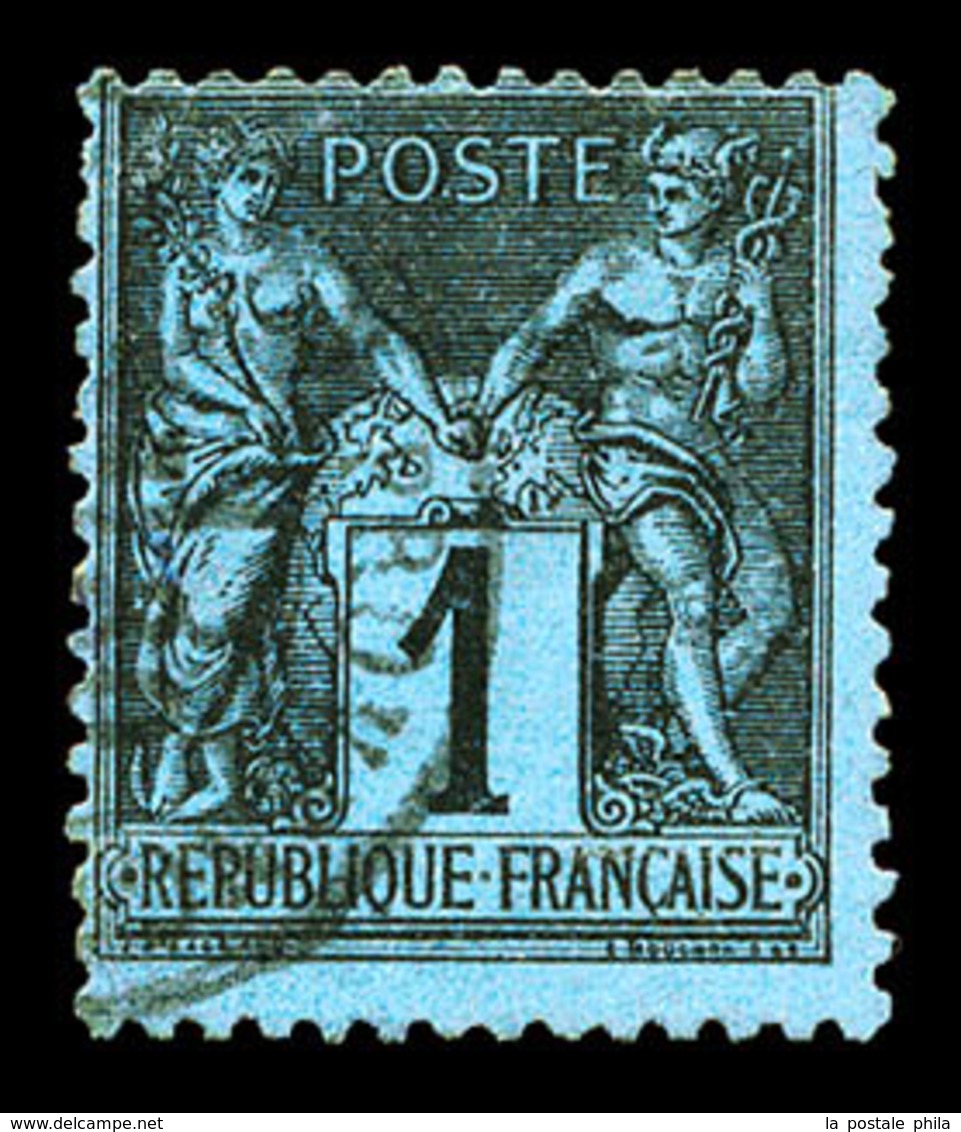 N°84, 1c Noir Sur Bleu De Prusse, Infime Pelurage Sinon Très Beau (signé Calves/certificat)   Qualité: O  Cote: 6000 Eur - 1876-1898 Sage (Tipo II)