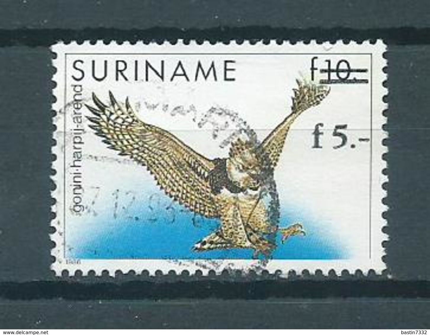 1993 Suriname Birds,oiseaux,vogels,vögel Harpij-arend Overprint Used/gebruikt/oblitere - Suriname