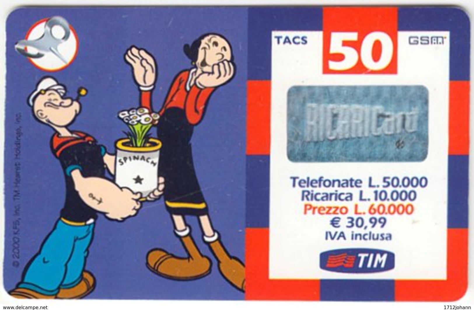 ITALY G-745 Prepaid TIM - Comics, Popey The Sailor - Used - [2] Tarjetas Móviles, Prepagadas & Recargos