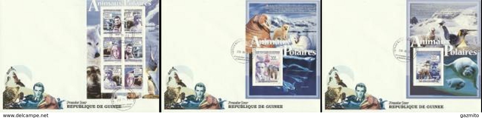 Guinea 2008, Polar Year, Explorers, Penguins, Wolf, Seal, 3FDC - Internationale Pooljaar