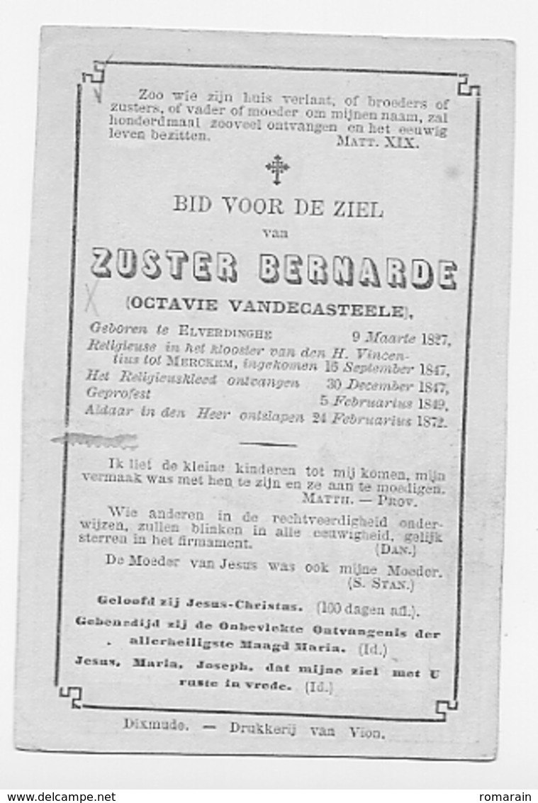 Elverdinghe Ieper Merkem Houthulst Zuster Octavie Vandecasteele +1872 - Unclassified