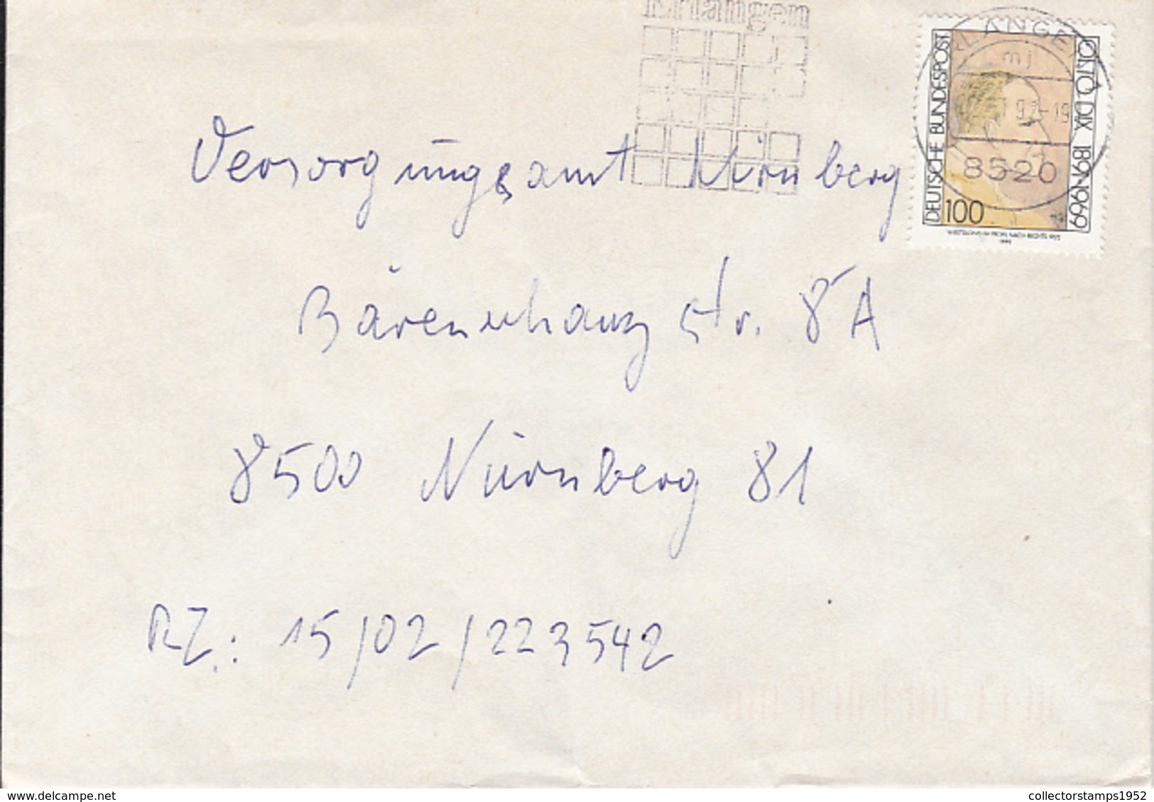 83987- OTTO DIX STAMP ON COVER, ERLANGEN SPECIAL POSTMARK, 1992, GERMANY - Storia Postale