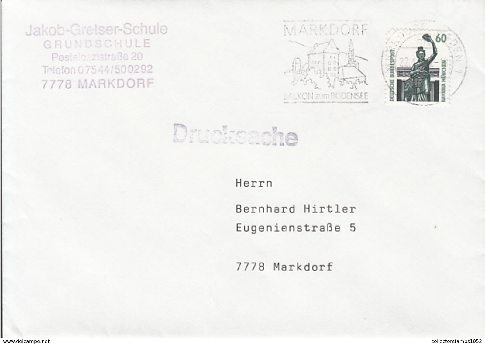 83989- MUNCHEN BAVARIA HALL STAMP ON COVER, MARKDORF SPECIAL POSTMARK, 1992, GERMANY - Storia Postale