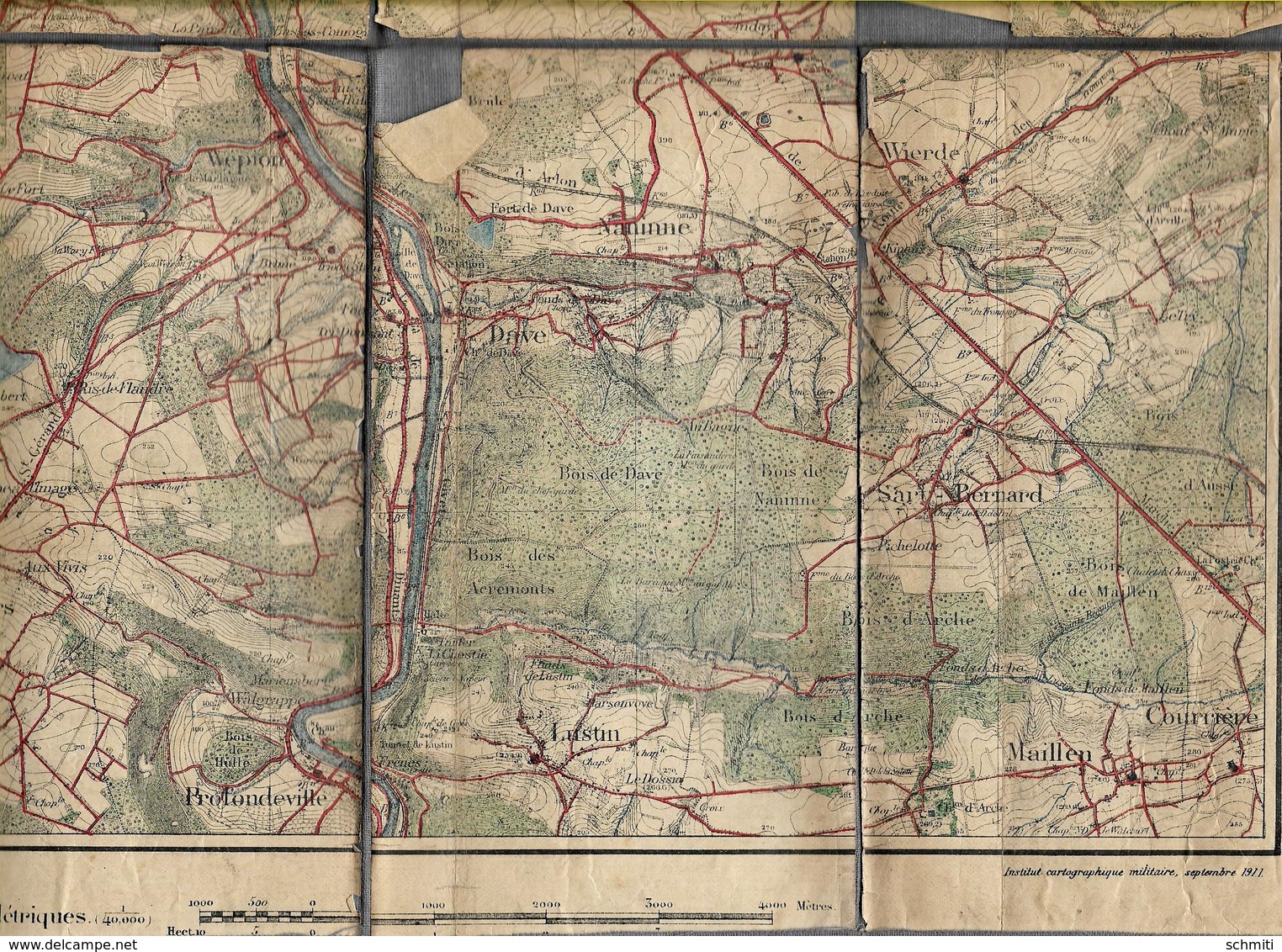 -Carte (plan)militaire Septembre 1911 Sous Toile- NAMUR.de Meux -Maillen , Courrière,jusqu'à Lesves Et Tiller Franc Wa, - Europe
