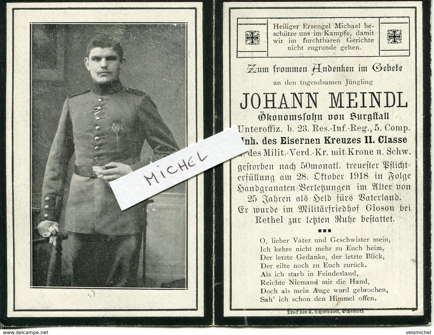 Ardennes. GOMONT.ASFELD.1918. Sterbebild Avis Décès Soldat Allemand - 1914-18