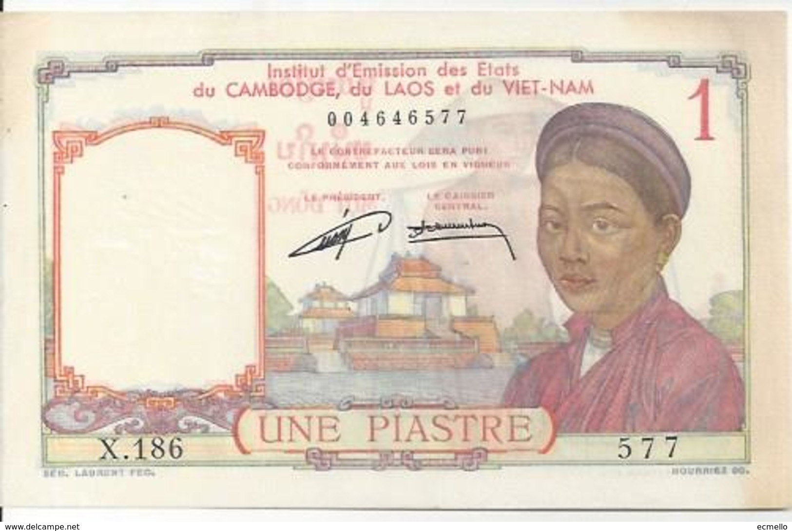 FRENCH NDOCHINA P92 1 PIASTRE 1953 XF INSTITUT D'EMISSION - Indochine