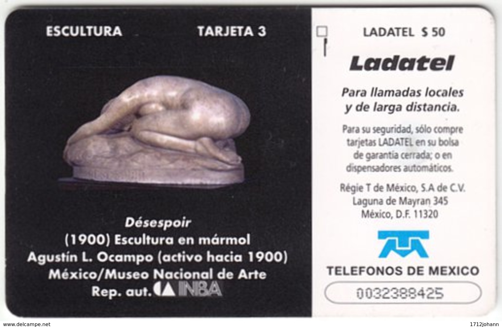 MEXICO A-601 Chip Telmex - Culture, Sculpture - Used - Messico