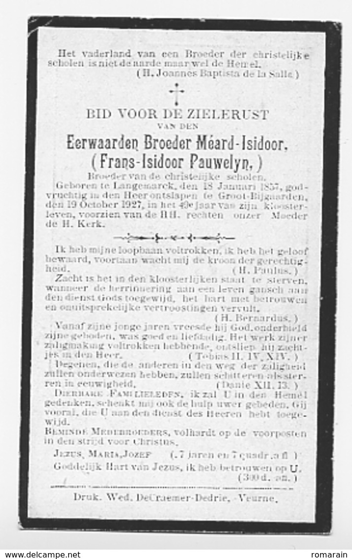 Langemark Groot-Bijgaarden Dilbeek Broeder Frans Pauwelyn 1927 - Zonder Classificatie
