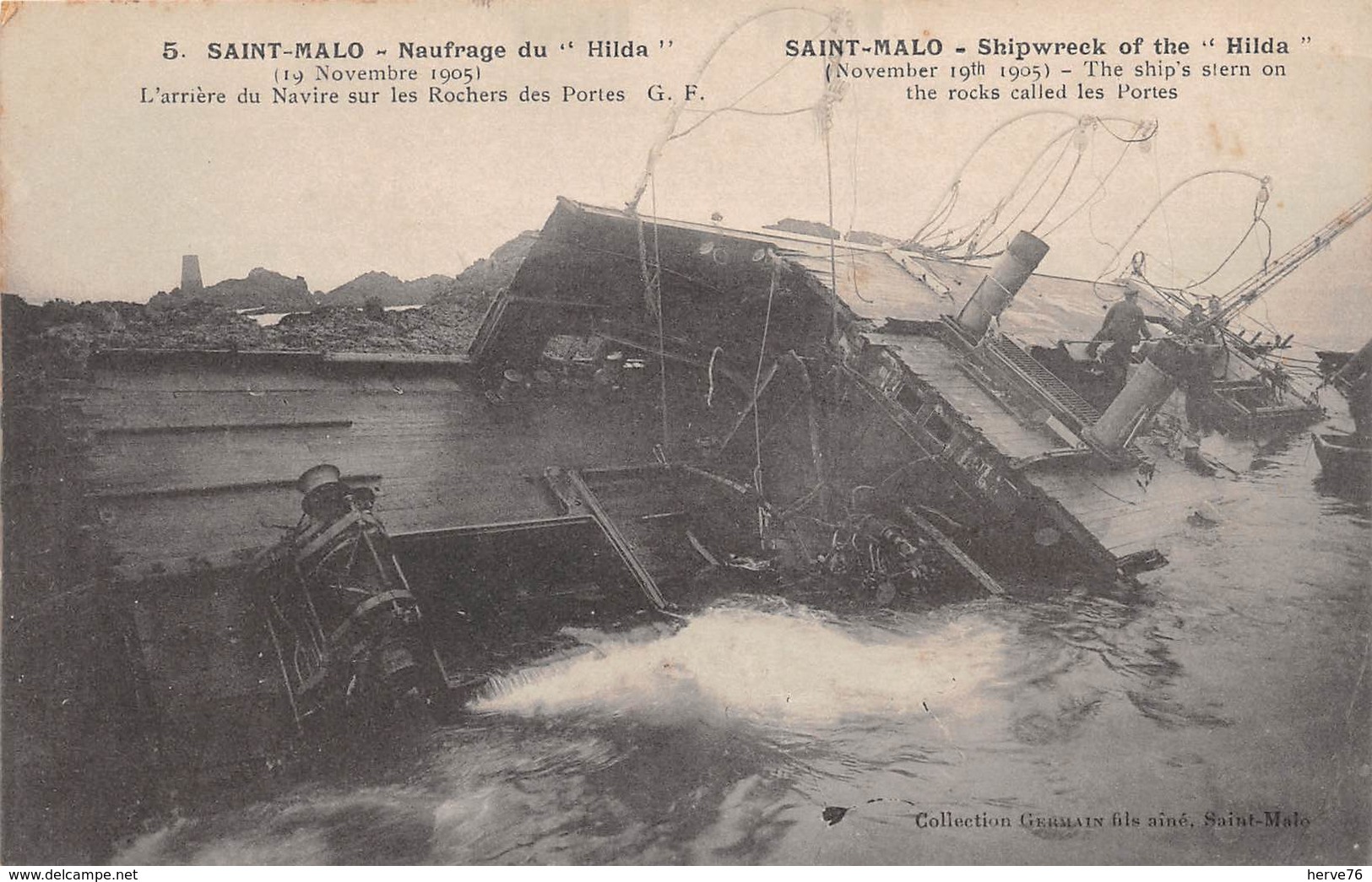 SAINT MALO - Naufrage Du "Hilda" (19 Novembre 1905) - L'arrière Du Navire Sur Les Rochers Des Portes - Saint Malo