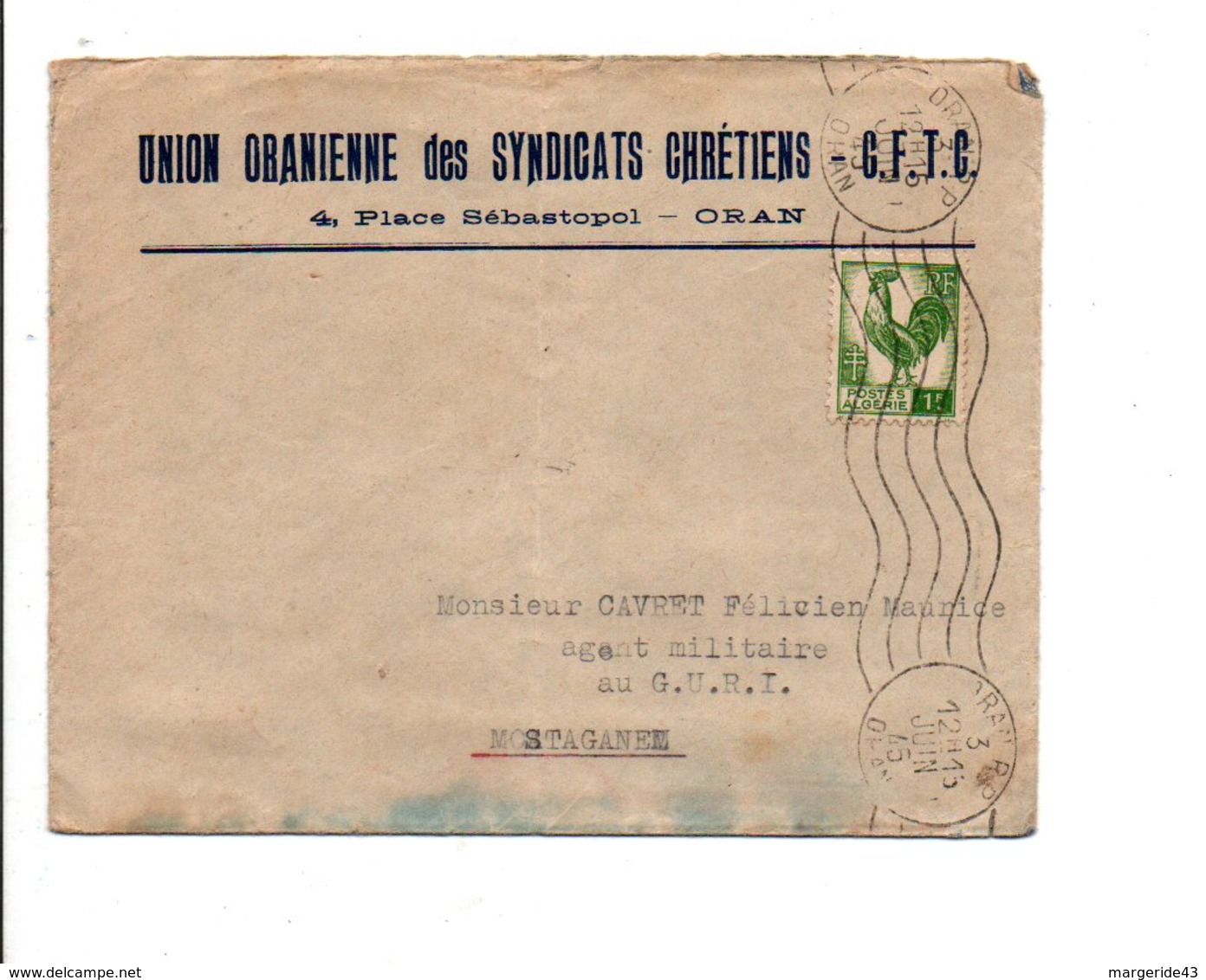 ALGERIE LETTRE A EN TETE DE ORAN 1945 - Lettres & Documents